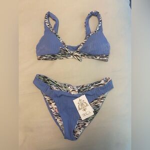 BECCA Blue Bikini with Patterned Trim